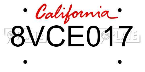 8VCE017 California License Plate