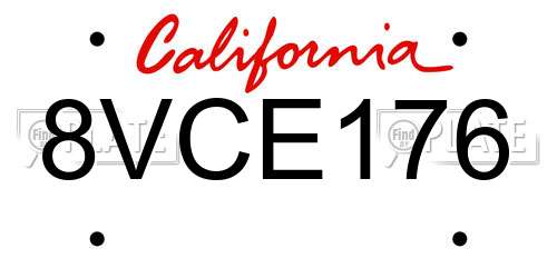 8VCE176 California License Plate
