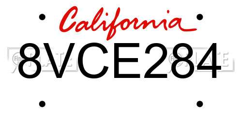 8VCE284 California License Plate