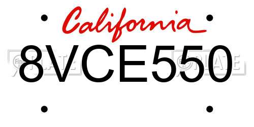 8VCE550 California License Plate