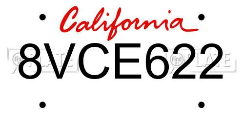 8VCE622 California License Plate