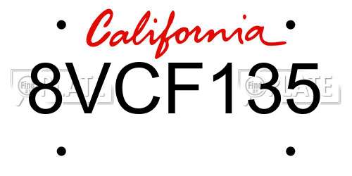 8VCF135 California License Plate
