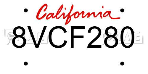 8VCF280 California License Plate