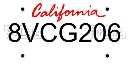 8VCG206 California License Plate