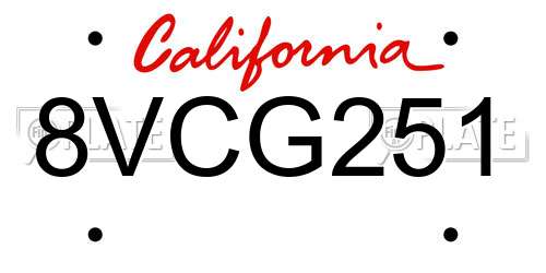 8VCG251 California License Plate