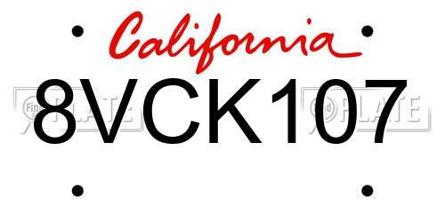 8VCK107 California License Plate