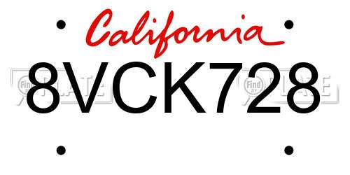 8VCK728 California License Plate
