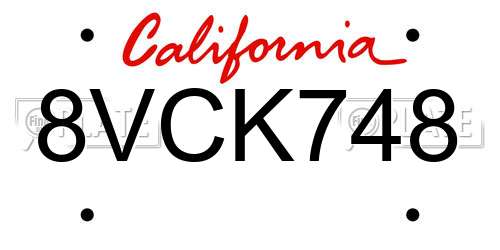 8VCK748 California License Plate