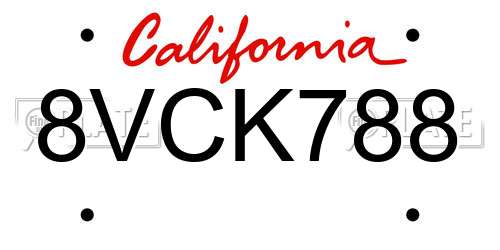 8VCK788 California License Plate
