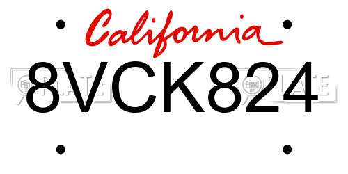 8VCK824 California License Plate