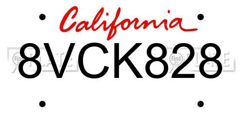 8VCK828 California License Plate