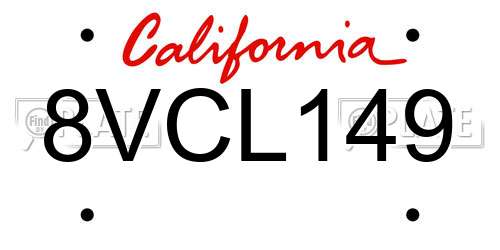 8VCL149 California License Plate