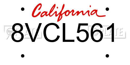 8VCL561 California License Plate