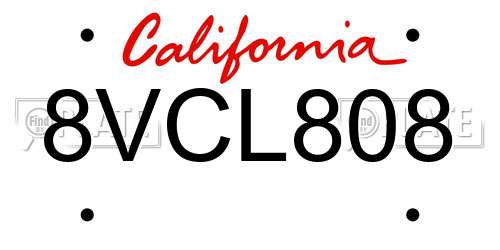 8VCL808 California License Plate