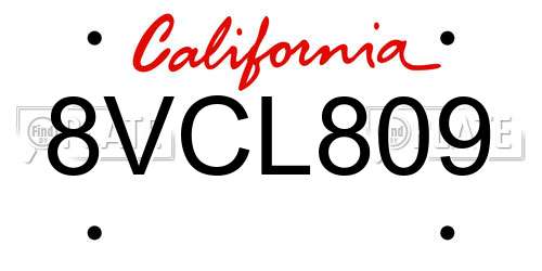 8VCL809 California License Plate
