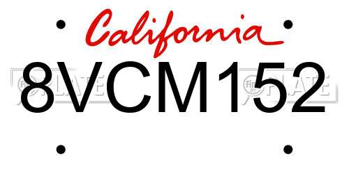 8VCM152 California License Plate
