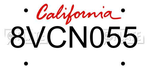 8VCN055 California License Plate
