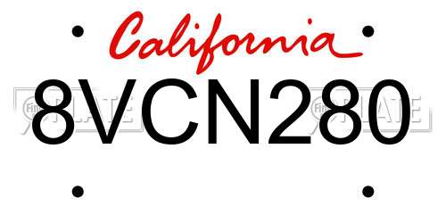 8VCN280 California License Plate