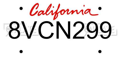 8VCN299 California License Plate