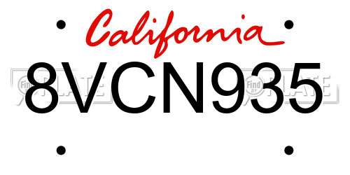 8VCN935 California License Plate