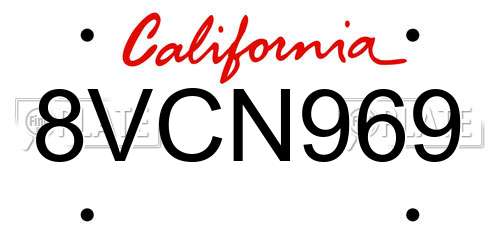 8VCN969 California License Plate