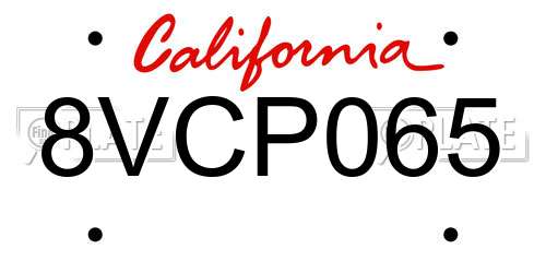 8VCP065 California License Plate