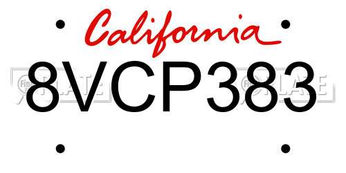 8VCP383 California License Plate