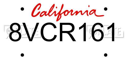 8VCR161 California License Plate