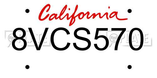 8VCS570 California License Plate