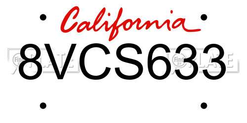 8VCS633 California License Plate