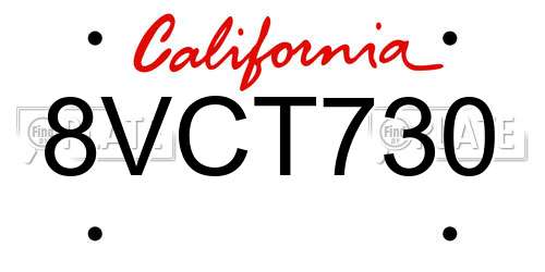 8VCT730 California License Plate