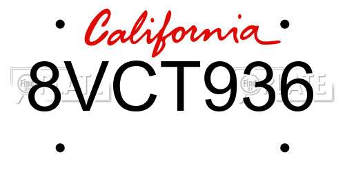 8VCT936 California License Plate