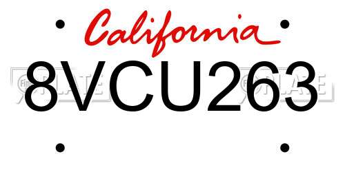8VCU263 California License Plate