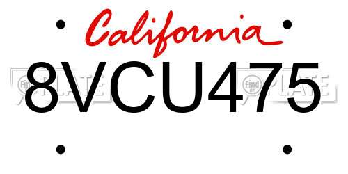 8VCU475 California License Plate