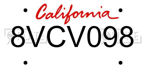8VCV098 California License Plate