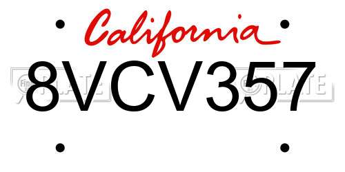 8VCV357 California License Plate