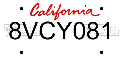 8VCY081 California License Plate