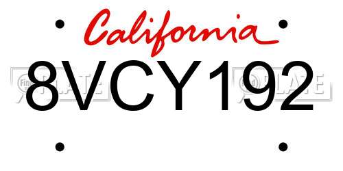 8VCY192 California License Plate