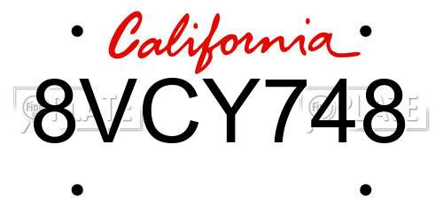 8VCY748 California License Plate