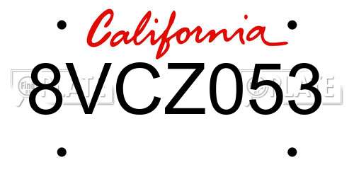 8VCZ053 California License Plate