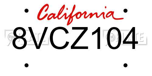 8VCZ104 California License Plate