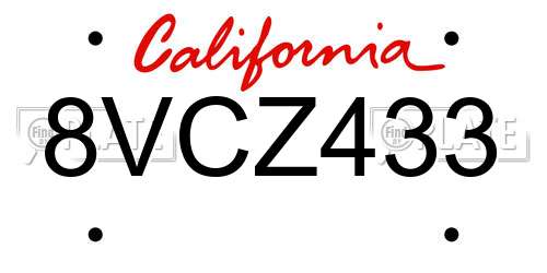 8VCZ433 California License Plate