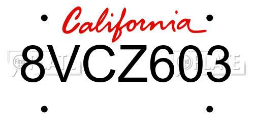 8VCZ603 California License Plate