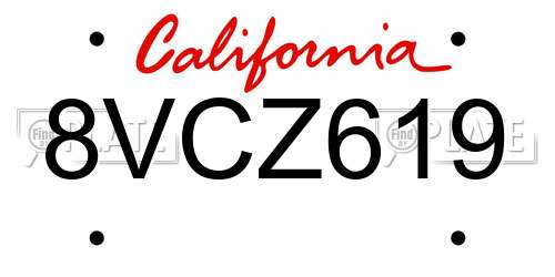 8VCZ619 California License Plate