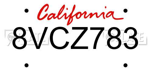 8VCZ783 California License Plate