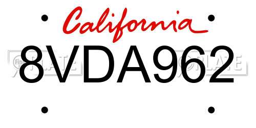 8VDA962 California License Plate