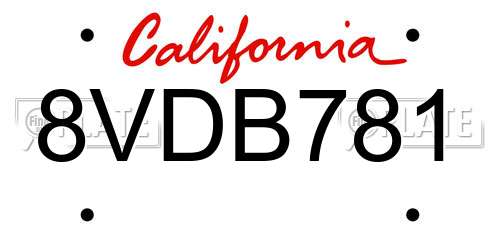 8VDB781 California License Plate