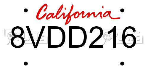 8VDD216 California License Plate