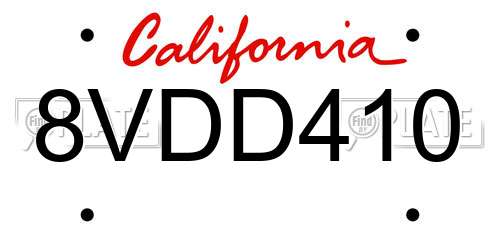 8VDD410 California License Plate
