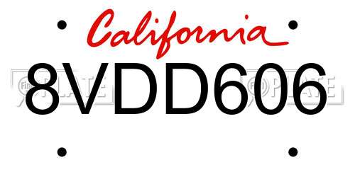 8VDD606 California License Plate